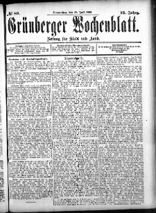 Gr&uuml;nberger Wochenblatt: Zeitung f&uuml;r Stadt und Land, No. 78. (. Juli 1899)