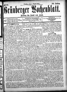 Grünberger Wochenblatt: Zeitung für Stadt und Land, No. 91. (1. August 1899)