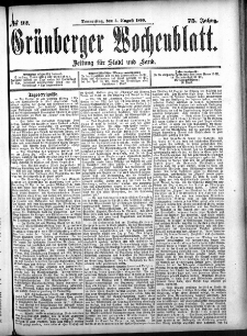 Grünberger Wochenblatt: Zeitung für Stadt und Land, No. 92. (3. August 1899)