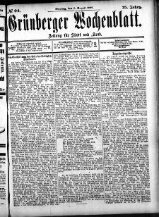 Grünberger Wochenblatt: Zeitung für Stadt und Land, No. 94. (8. August 1899)