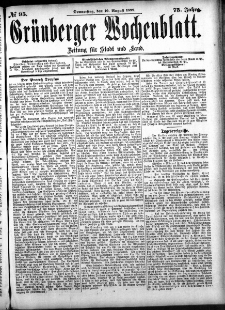 Grünberger Wochenblatt: Zeitung für Stadt und Land, No. 95. (10. August 1899)