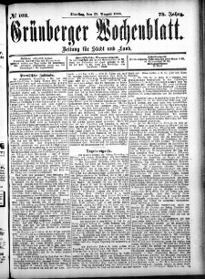 Grünberger Wochenblatt: Zeitung für Stadt und Land, No. 103. (29. August 1899)