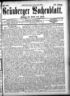 Grünberger Wochenblatt: Zeitung für Stadt und Land, No. 105. (2. September 1899)