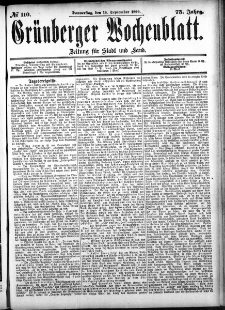 Grünberger Wochenblatt: Zeitung für Stadt und Land, No. 110. (14. September 1899)