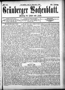 Grünberger Wochenblatt: Zeitung für Stadt und Land, No. 111. (16. September 1899)