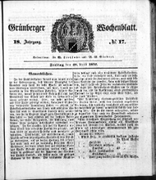 Grünberger Wochenblatt, No. 17. (29. April 1842)