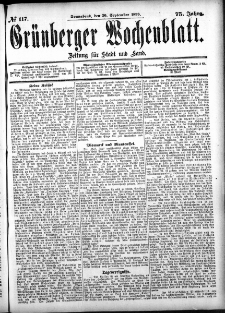 Grünberger Wochenblatt: Zeitung für Stadt und Land, No. 117. (30. September 1899)