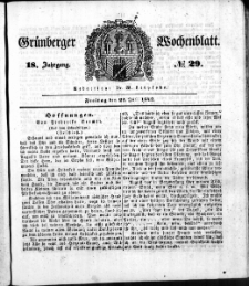 Gr&uuml;nberger Wochenblatt, No. 29. (22. Juli 1842)