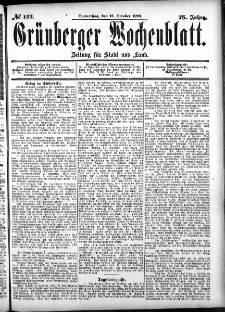 Grünberger Wochenblatt: Zeitung für Stadt und Land, No. 122. (12. October 1899)