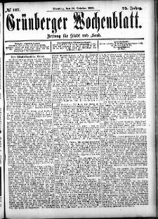 Grünberger Wochenblatt: Zeitung für Stadt und Land, No. 127. (24. October 1899)