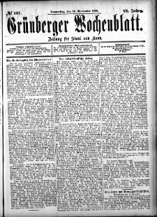 Grünberger Wochenblatt: Zeitung für Stadt und Land, No. 137. (16. November 1899)
