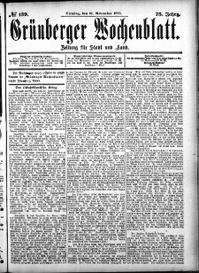 Grünberger Wochenblatt: Zeitung für Stadt und Land, No. 139. (21. November 1899)