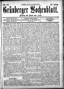 Grünberger Wochenblatt: Zeitung für Stadt und Land, No. 142. (28. November 1899)