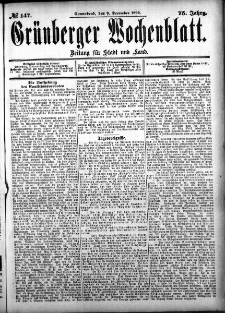 Grünberger Wochenblatt: Zeitung für Stadt und Land, No. 147. (9. December 1899)