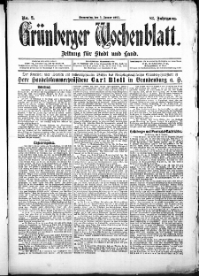 Grünberger Wochenblatt: Zeitung für Stadt und Land, No. 2. (3. Januar 1907)