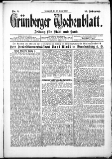 Grünberger Wochenblatt: Zeitung für Stadt und Land, No. 6. (12. Januar 1907)