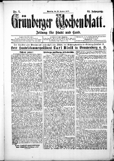 Grünberger Wochenblatt: Zeitung für Stadt und Land, No. 7. (15. Januar 1907)