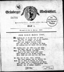 Grünberger Wochenblatt, Stück 1. (6. Januar 1827)