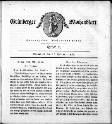 Grünberger Wochenblatt, Stück 1. (6. Januar 1827)
