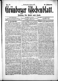 Grünberger Wochenblatt: Zeitung für Stadt und Land, No. 13. (29. Januar 1907)