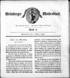 Grünberger Wochenblatt, Stück 9. (3. März 1827)