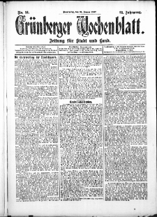 Grünberger Wochenblatt: Zeitung für Stadt und Land, No. 14. (31. Januar 1907)