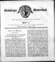Grünberger Wochenblatt, Stück 14. (7. April 1827)