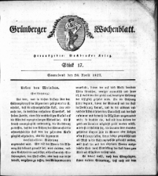 Grünberger Wochenblatt, Stück 17. (28. April 1827)