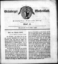 Gr&uuml;nberger Wochenblatt, St&uuml;ck 18. (5. Mai 1827)