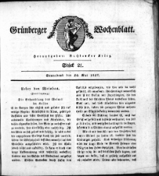 Grünberger Wochenblatt, Stück 21. (26. Mai 1827)