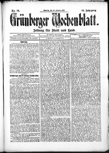 Grünberger Wochenblatt: Zeitung für Stadt und Land, No. 19. (12. Februar 1907)