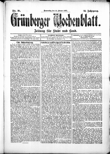 Grünberger Wochenblatt: Zeitung für Stadt und Land, No. 20. (14. Februar 1907)