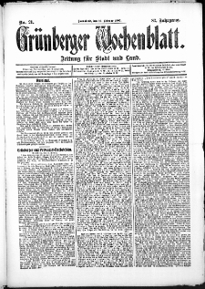 Grünberger Wochenblatt: Zeitung für Stadt und Land, No. 21. (16. Februar 1907)