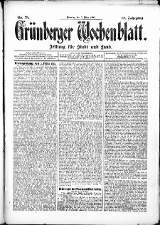 Grünberger Wochenblatt: Zeitung für Stadt und Land, No. 28. (5. März 1907)