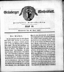 Gr&uuml;nberger Wochenblatt, St&uuml;ck 26. (30. Juni 1827)
