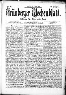 Gr&uuml;nberger Wochenblatt: Zeitung f&uuml;r Stadt und Land, No. 35. (21. M&auml;rz 1907)