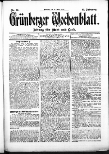 Grünberger Wochenblatt: Zeitung für Stadt und Land, No. 37. (26. März 1907)