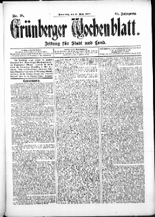 Grünberger Wochenblatt: Zeitung für Stadt und Land, No. 38. (28. März 1907)