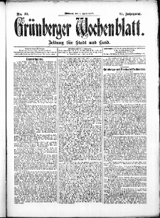 Grünberger Wochenblatt: Zeitung für Stadt und Land, No. 40. (3.April 1907)