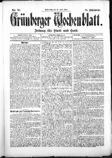 Grünberger Wochenblatt: Zeitung für Stadt und Land, No. 50. (25. April 1907)