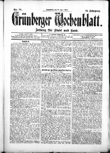 Gr&uuml;nberger Wochenblatt: Zeitung f&uuml;r Stadt und Land, No. 51. (27. April 1907)
