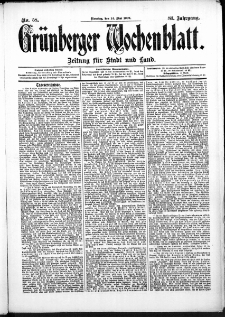 Gr&uuml;nberger Wochenblatt: Zeitung f&uuml;r Stadt und Land, No. 58. (14. Mai 1907)