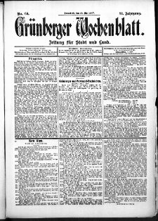 Grünberger Wochenblatt: Zeitung für Stadt und Land, No. 60. (18. Mai 1907)