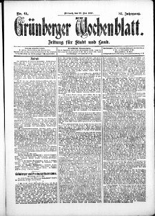 Gr&uuml;nberger Wochenblatt: Zeitung f&uuml;r Stadt und Land, No. 61. (22. Mai 1907)