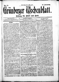 Grünberger Wochenblatt: Zeitung für Stadt und Land, No. 62. (23. Mai 1907)