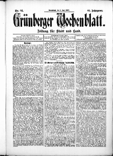Grünberger Wochenblatt: Zeitung für Stadt und Land, No. 66. (1. Juni 1907)