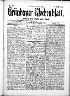 Grünberger Wochenblatt: Zeitung für Stadt und Land, No. 74. (20. Juni 1907)