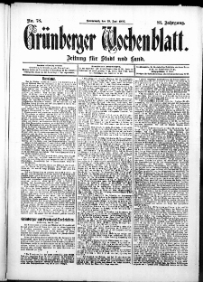 Gr&uuml;nberger Wochenblatt: Zeitung f&uuml;r Stadt und Land, No. 78. (29. Juni 1907)