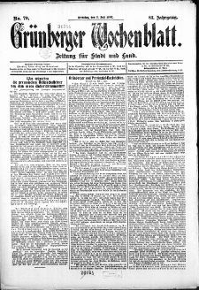 Grünberger Wochenblatt: Zeitung für Stadt und Land, No. 79. (2. Juli 1907)