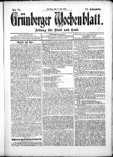 Grünberger Wochenblatt: Zeitung für Stadt und Land, No. 85. (16. Juli 1907)